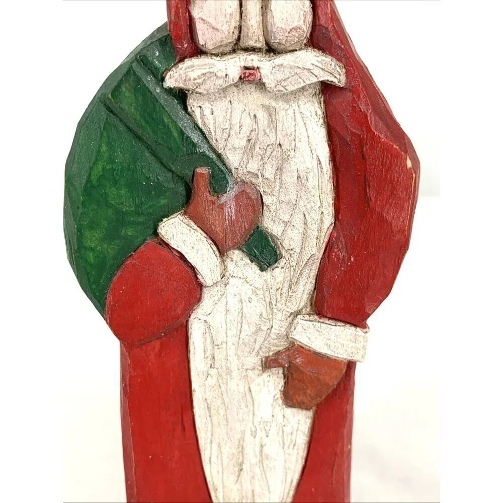 Santa Folk Art Wood Hand Carved Painted Signed 1991 Vintage 7